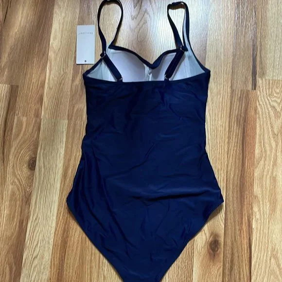 Women's Small NWT Ruche Front 1Piece Swimsuit Bathing Suit Navy Blue NWT - Picture 3 of 3